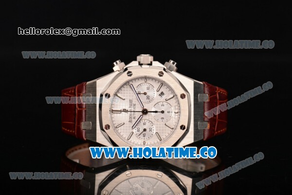 Audemars Piguet Royal Oak Chronograph 41mm Swiss Valjoux 7750 Automatic Steel Case with White Dial Stick Markers and Brown Leather Strap (EF) - Click Image to Close